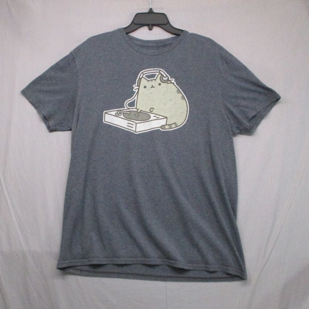 Pusheen Graphic Print Cat‎ DJ T-Shirt Gray Men Size | L